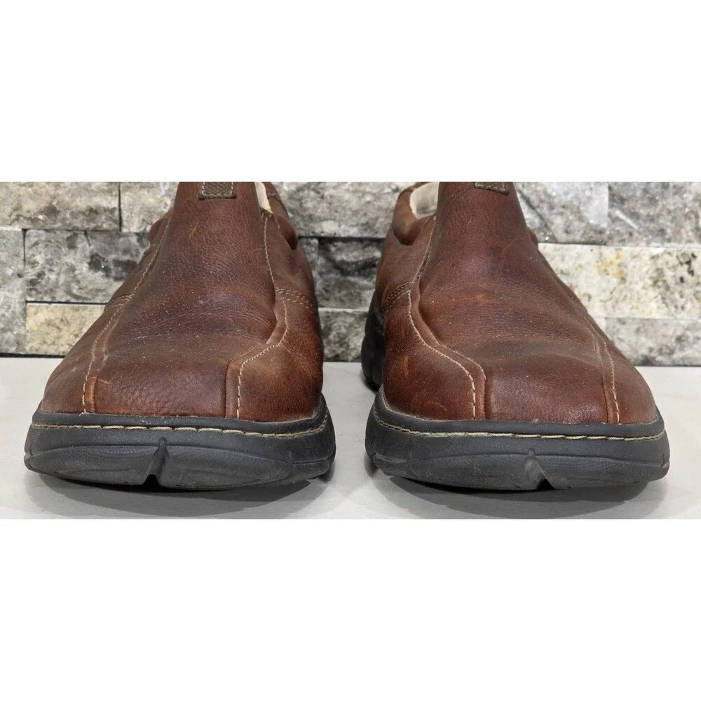Clarks Eiffel Casual Loafers Mens 10 Brown Leather Slip On Comfort Shoes Dadcore